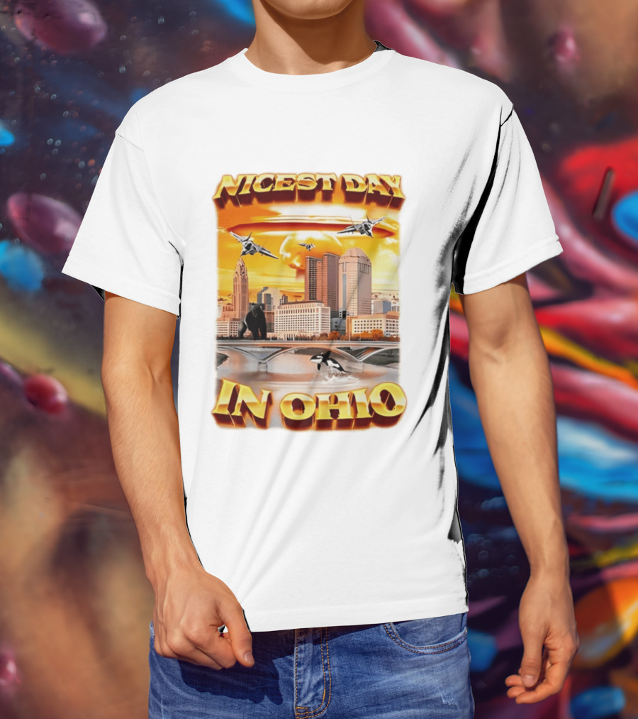 Nicest Day In Ohio Cityscape With Jets And Wildlife T-Shirt