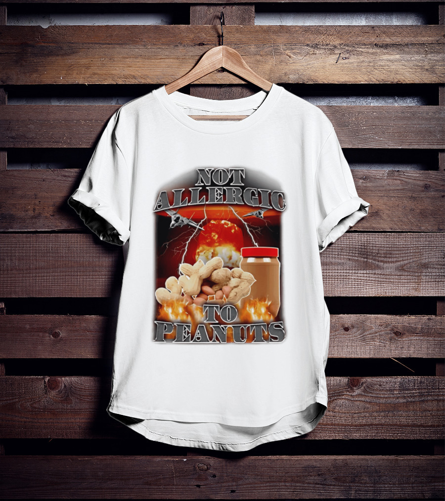 Not Allergic To Peanuts Jar With Explosive Background And Fighter Jets T-Shirt