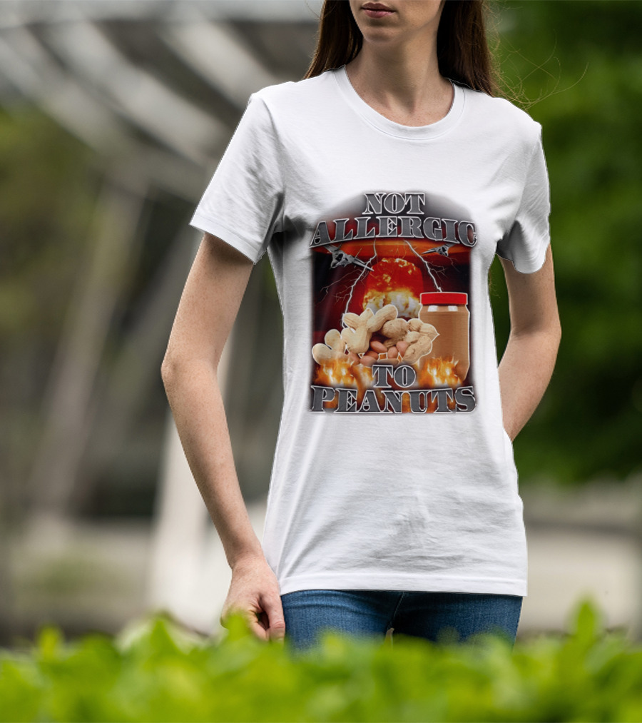 Not Allergic To Peanuts Jar With Explosive Background And Fighter Jets T-Shirt