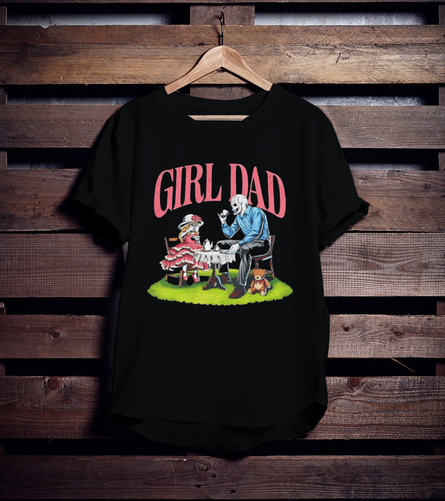 Girl Dad Tea Time With Daughter And Teddy Bear T-Shirt