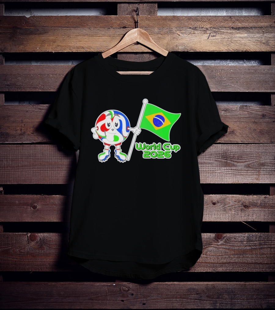 World Cup 2026 Cartoon Character With Brazil Flag Soccer Ball T-Shirt