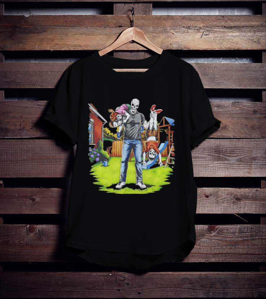 Darkest Dad Skeleton Carrying Children Garden Playground Fun Playtime T-Shirt