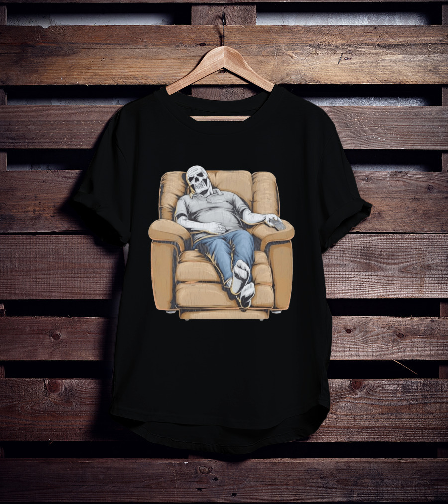 Dying To Relax Skeleton Recliner Couch Potato T-Shirt
