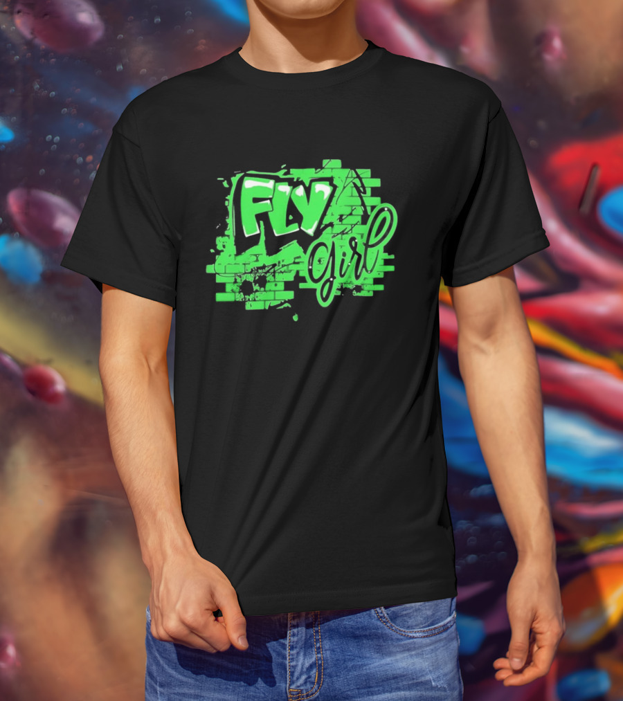 Fly Girl Graffiti Street Brick Wall T-Shirt