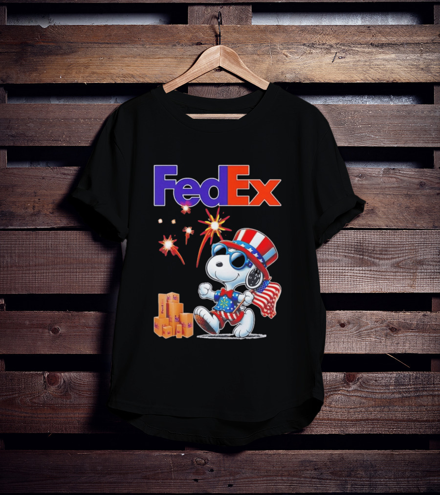 FedEx Snoopy American Flag Fireworks Patriotic Delivery T-Shirt