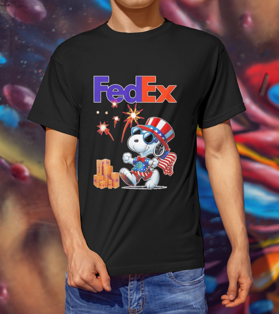 FedEx Snoopy American Flag Fireworks Patriotic Delivery T-Shirt