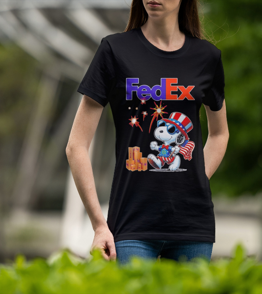 FedEx Snoopy American Flag Fireworks Patriotic Delivery T-Shirt