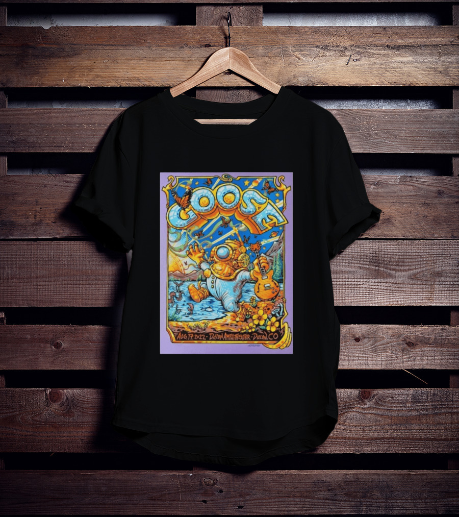 Goose Aug 17 2022 Dillon Amphitheater AJ Masthay Diver Guitar Butterflies T-Shirt