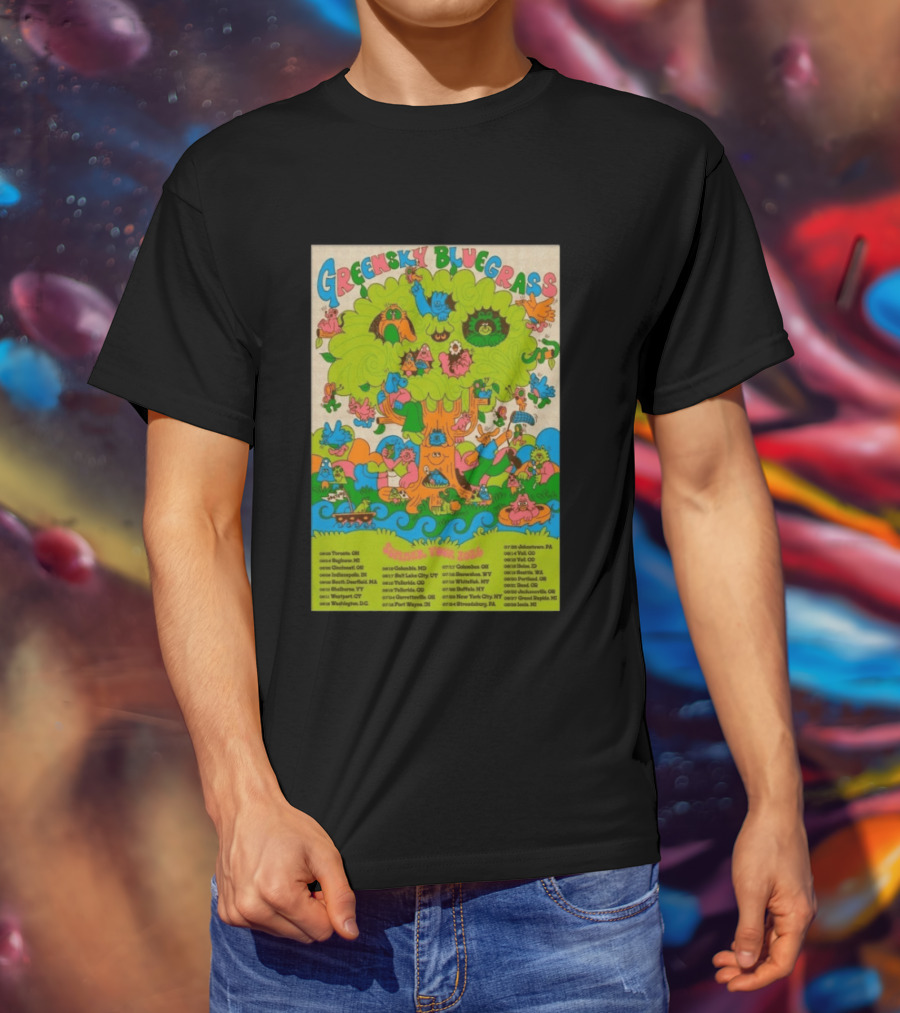 Greensky Bluegrass Summer Tour 2026 Psychedelic Tree Artwork With Tour Dates And Cities T-Shirt