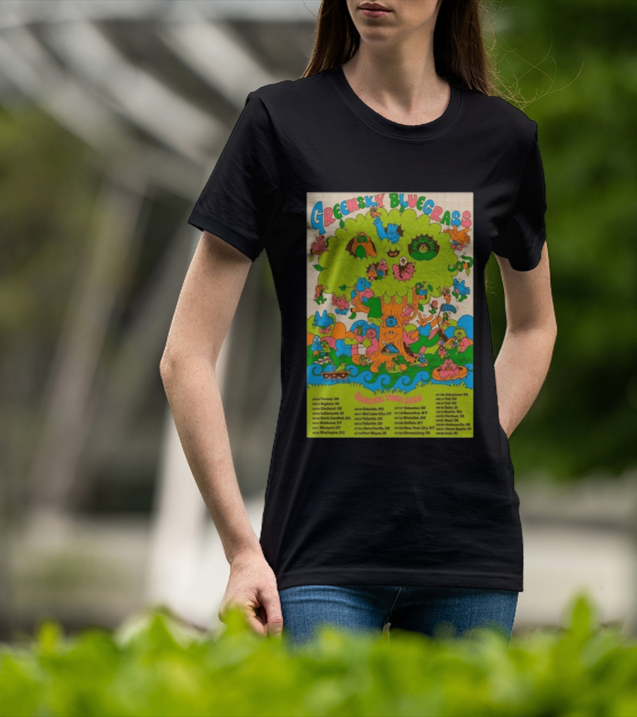 Greensky Bluegrass Summer Tour 2026 Psychedelic Tree Artwork With Tour Dates And Cities T-Shirt