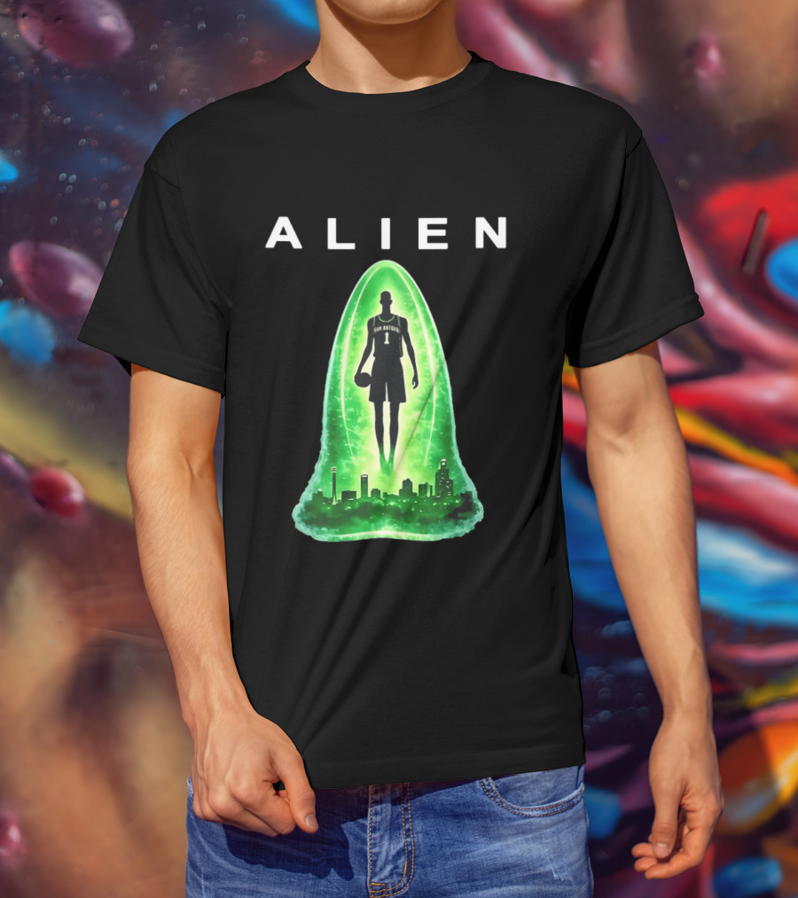 San Antonio Spurs Alien Abduction Victor Wembanyama Basketball Skyline T-Shirt