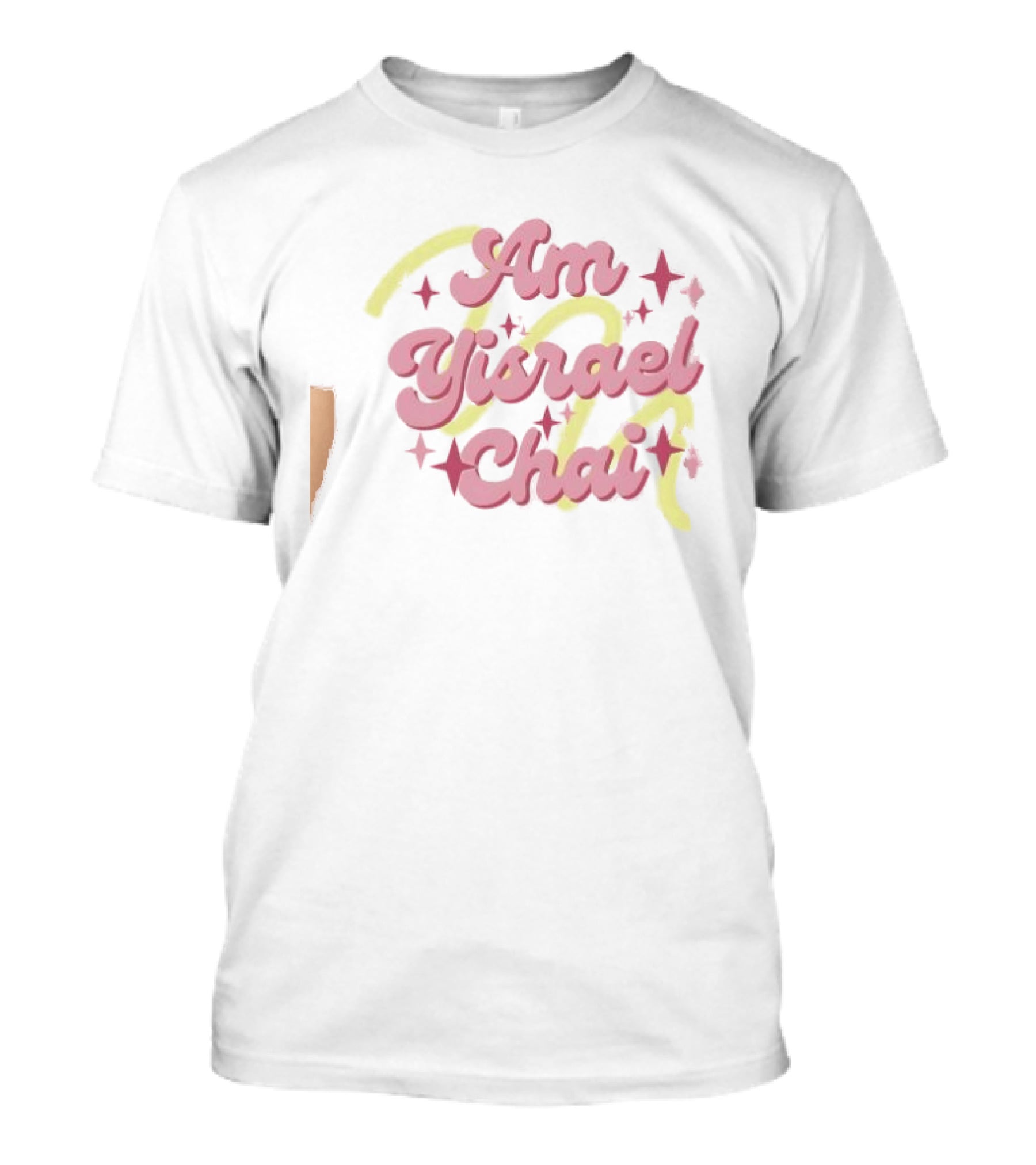 Am Yisrael Chai Jewish Pride Pink Text With Yellow And Stars T-Shirt