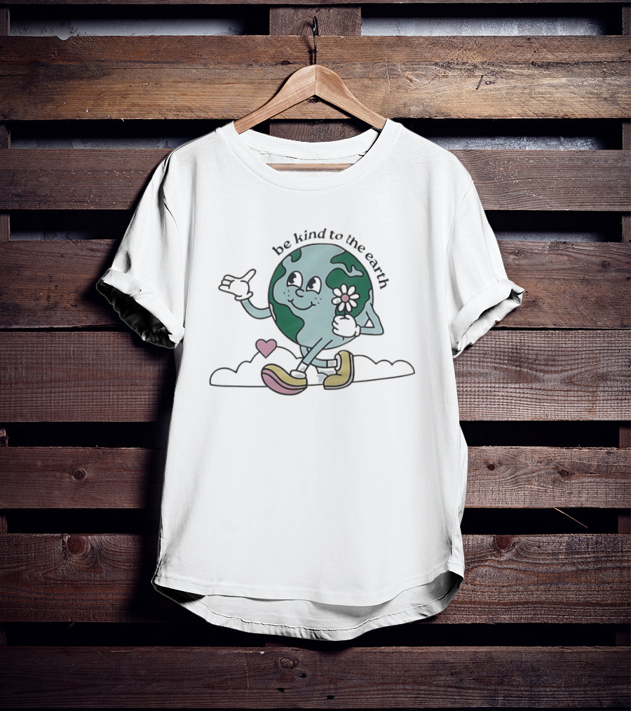 Be Kind To The Earth Cartoon Planet Globe Flower Heart Shoes T-Shirt
