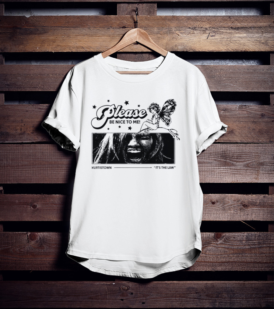 Kurt Cobain Nirvana Please Be Nice To Me Kurtistown Its The Law Butterfly Stars T-Shirt