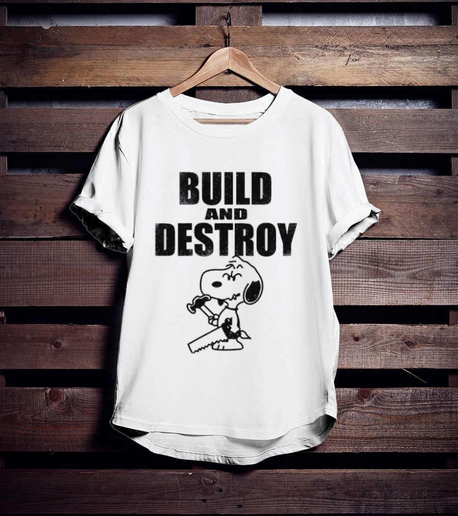 Snoopy Peanuts Build And Destroy Text Hammer Cartoon T-Shirt