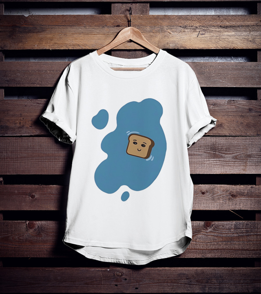 Floating Happy Toast Blue Puddle Cartoon Food Pun T-Shirt