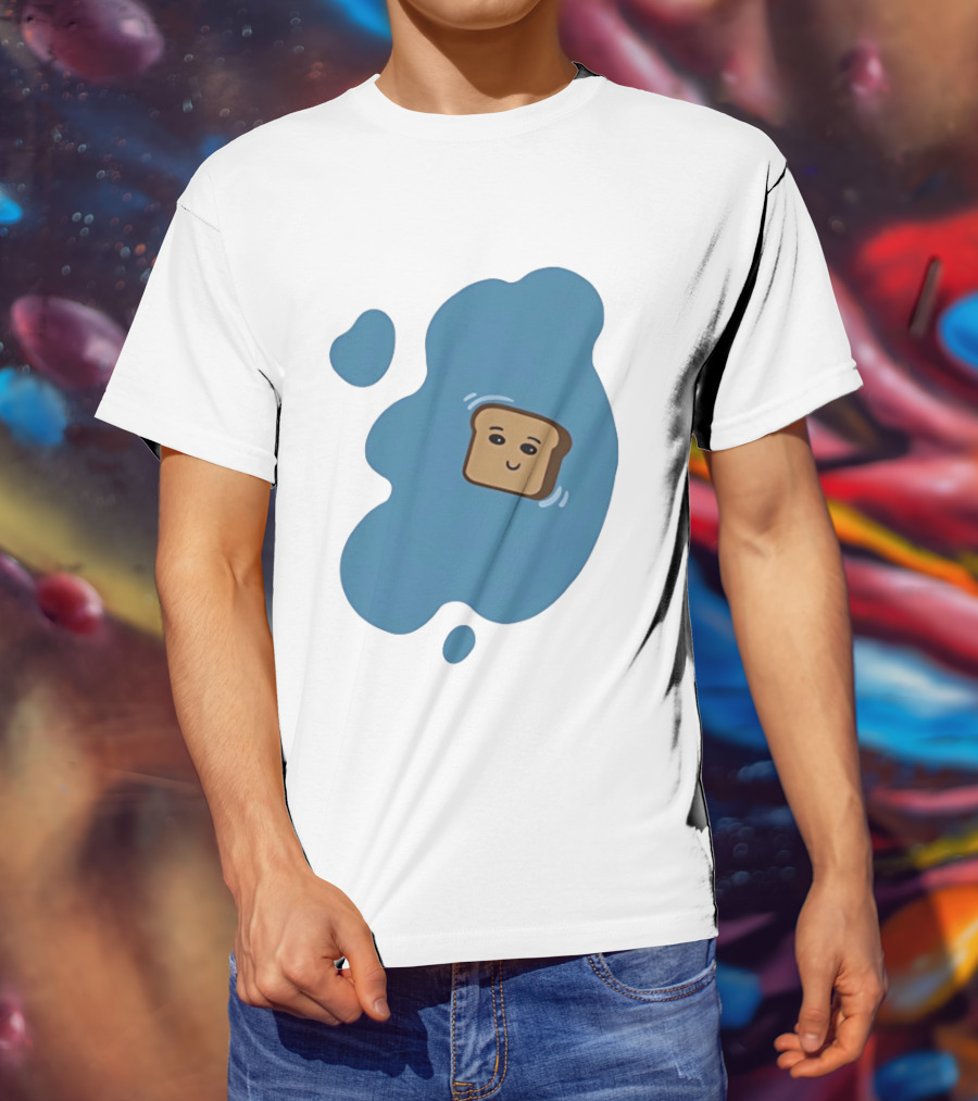 Floating Happy Toast Blue Puddle Cartoon Food Pun T-Shirt