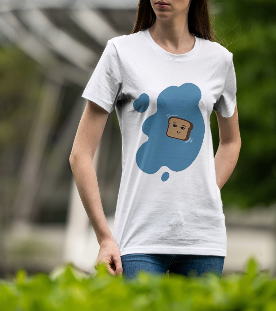 Floating Happy Toast Blue Puddle Cartoon Food Pun T-Shirt