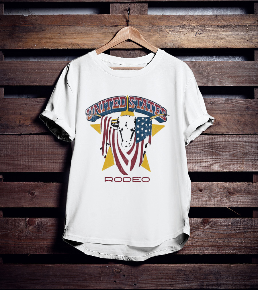 United States Rodeo Bull American Flag Yellow Star Country Western T-Shirt