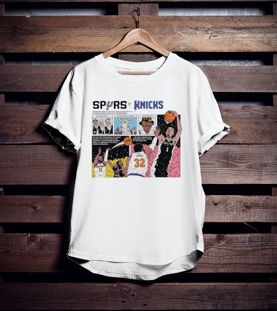 San Antonio Spurs V New York Knicks Comic Victor Wembanyama Jalen Brunson Karl Anthony Towns T-Shirt