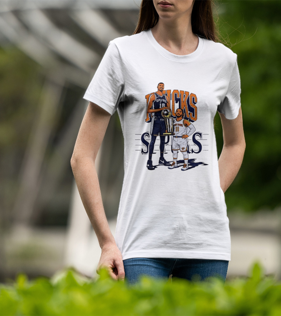 Victor Wembanyama Spurs Versus Jalen Brunson Knicks Trophy Size Gap T-Shirt