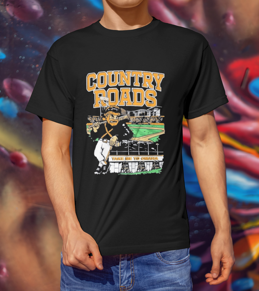 Country Roads Baseball Motif Take Me To Omaha T-Shirt