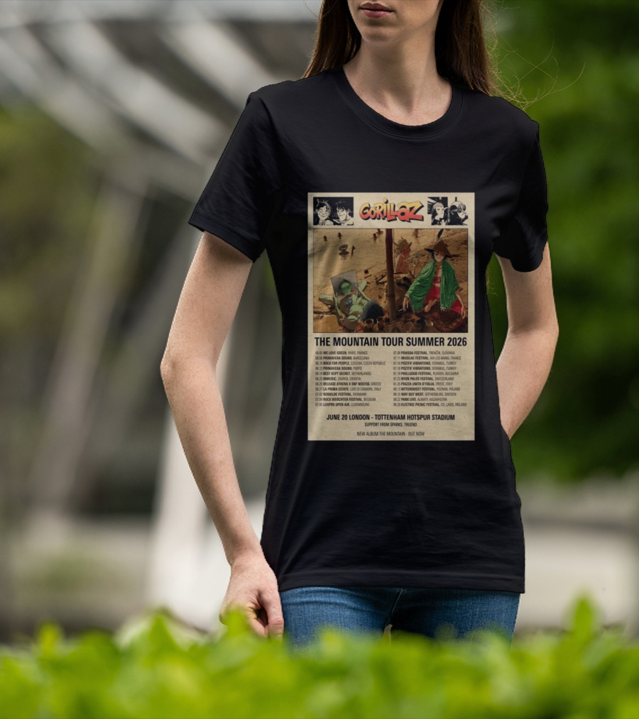 Gorillaz The Mountain Tour Summer 2026 Concert Featuring Noodle And Band Members T-Shirt