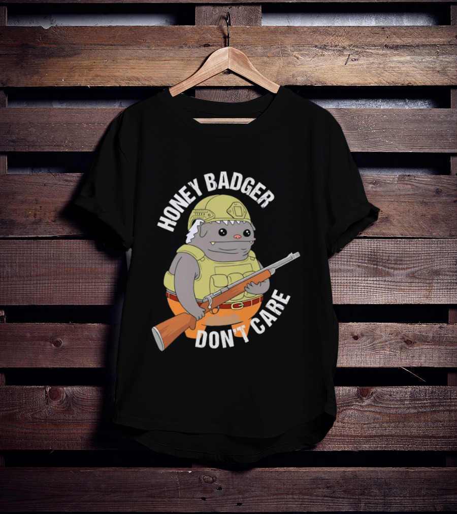 Honey Badger Don't Care Armed Cartoon T-Shirt
