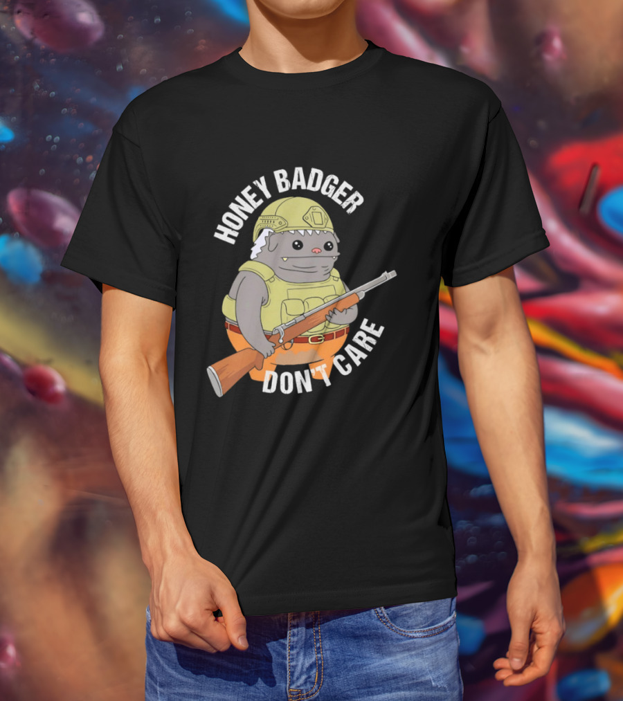 Honey Badger Don't Care Armed Cartoon T-Shirt