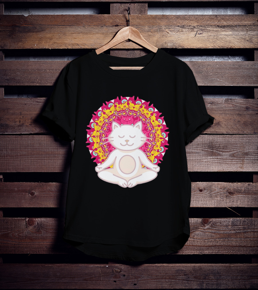 Meditation Zen Cat Mandala Yoga Peace Namaste Mindfulness Spiritual Pet Lover Feline Serenity T-Shirt