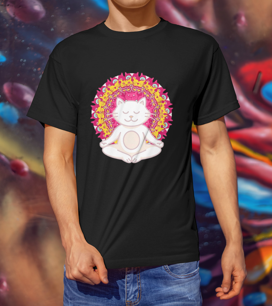 Meditation Zen Cat Mandala Yoga Peace Namaste Mindfulness Spiritual Pet Lover Feline Serenity T-Shirt