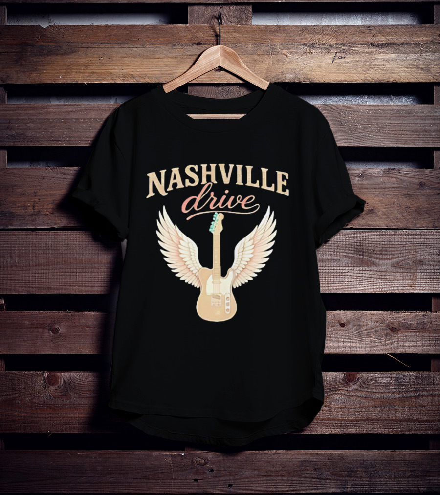 Nashville Drive Electric Guitar Angel Wings Music T-Shirt