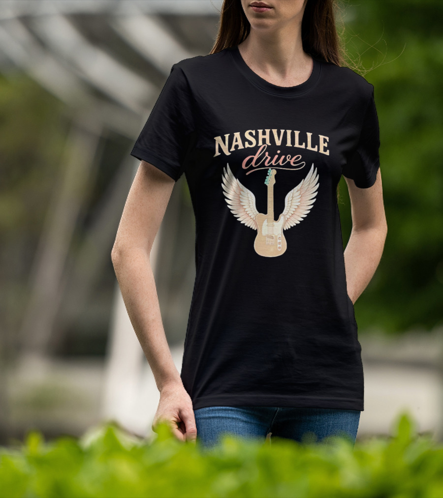 Nashville Drive Electric Guitar Angel Wings Music T-Shirt