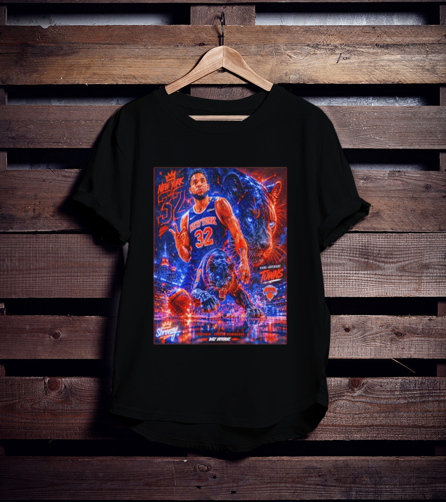 New York 32 Karl Anthony Towns Panther Blossom Street Slicey NBA Knicks T-Shirt