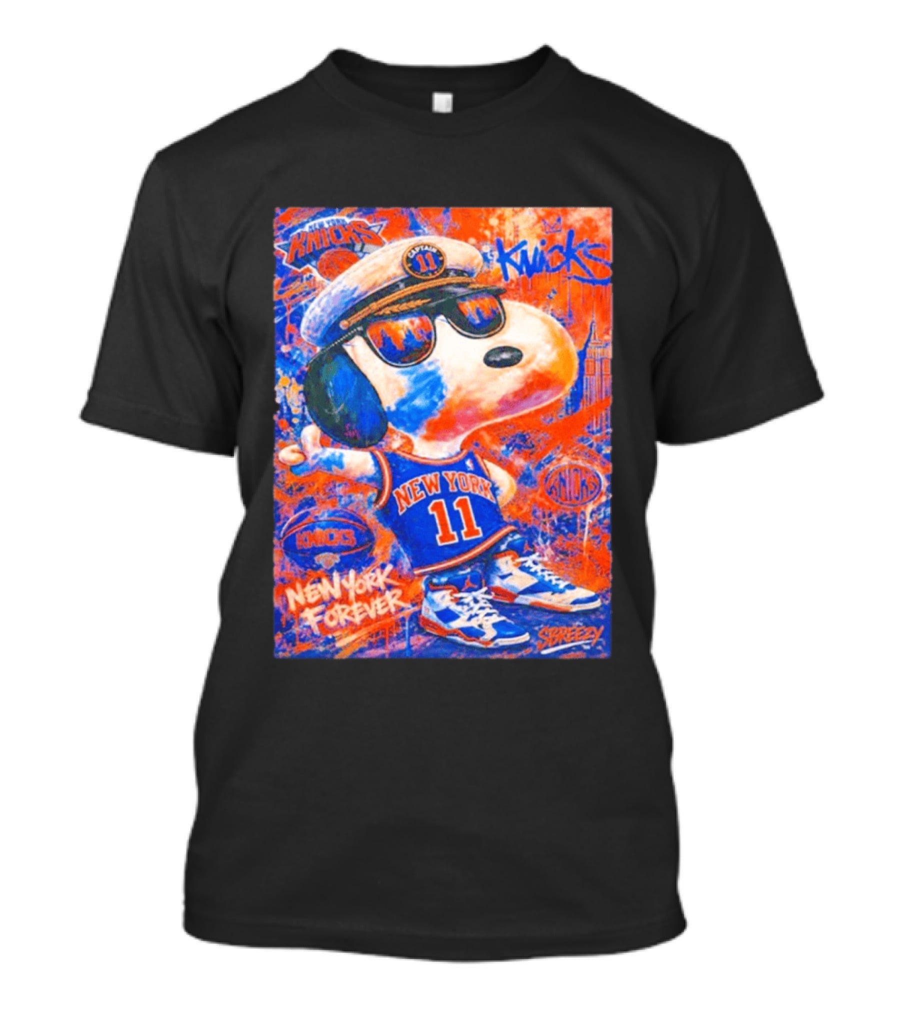 New York Knicks Snoopy Captain 11 New York Forever Streetwear Collection T-Shirt