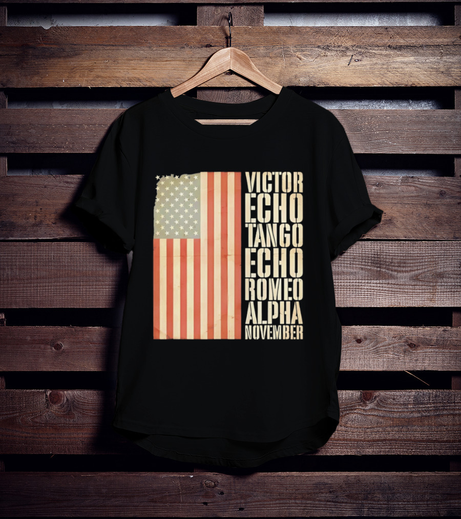 American Flag Victor Echo Tango Echo Romeo Alpha November Phonetic Alphabet T-Shirt