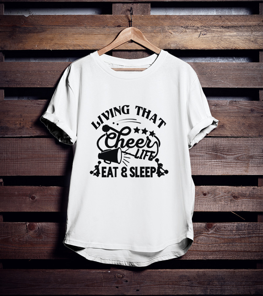 Living That Cheer Life Eat And Sleep Cheerleaders And Megaphone Stars T-Shirt