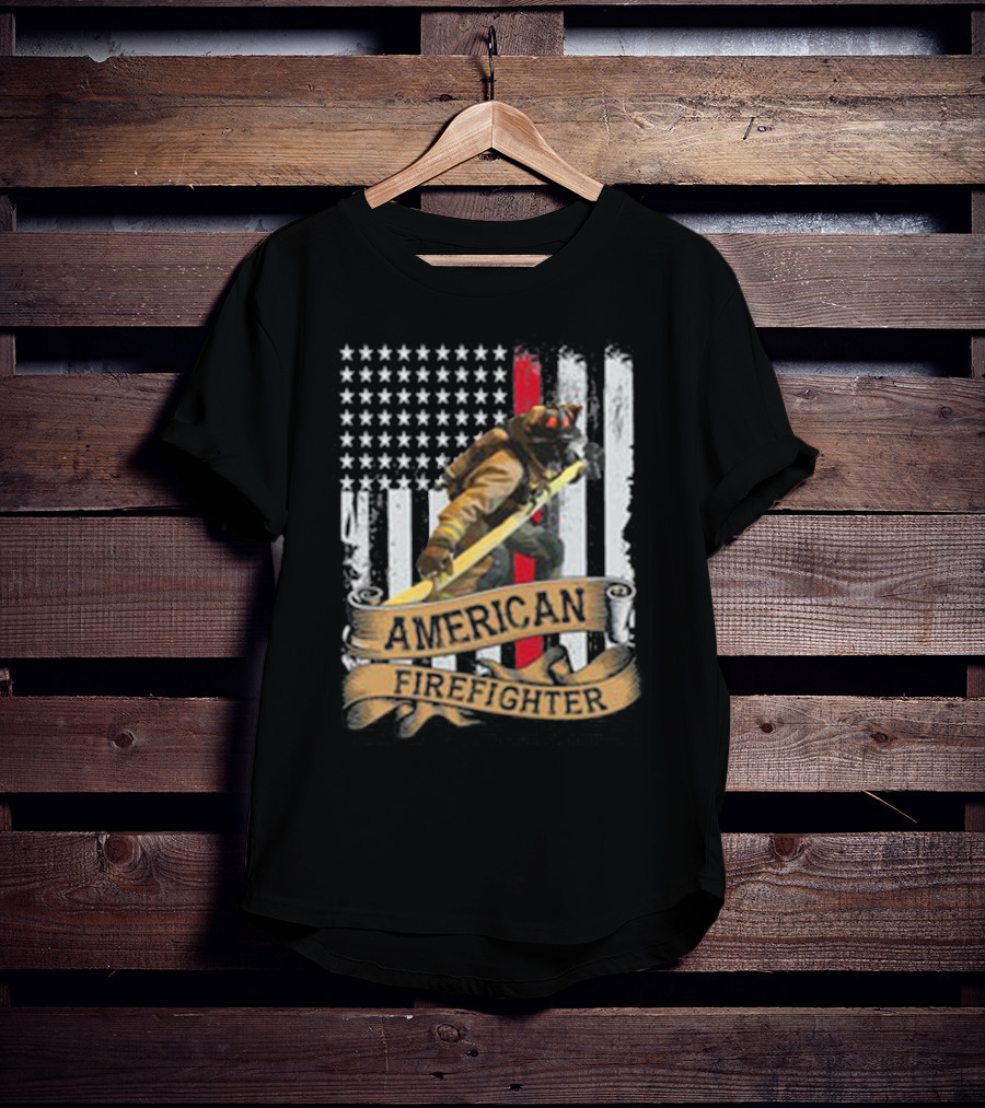 American Firefighter With Thin Red Line Flag T-Shirt