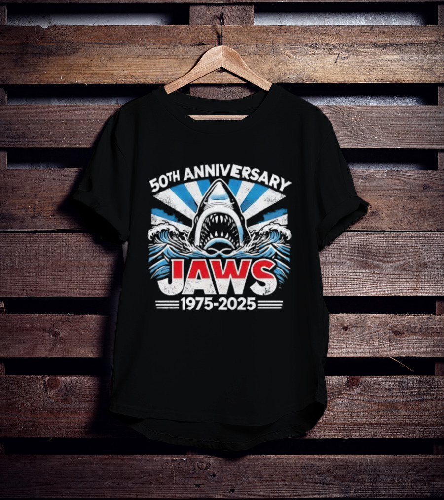 50th Anniversary Jaws 1975-2025 Shark Classic Retro Film Tribute T-Shirt