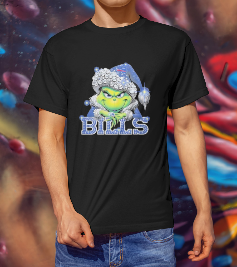 Buffalo Bills Grinch Santa Diamond Hat T-Shirt