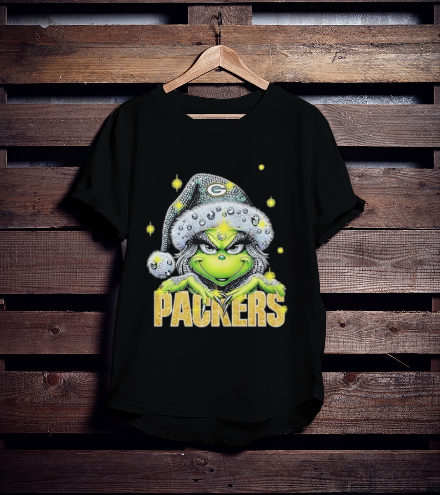 Green Bay Packers Grinch Santa Hat Christmas Football Fan Apparel T-Shirt