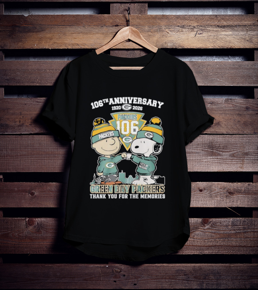 Green Bay Packers 106th Anniversary 1920-2026 Snoopy Charlie Brown Thank You For The Memories T-Shirt