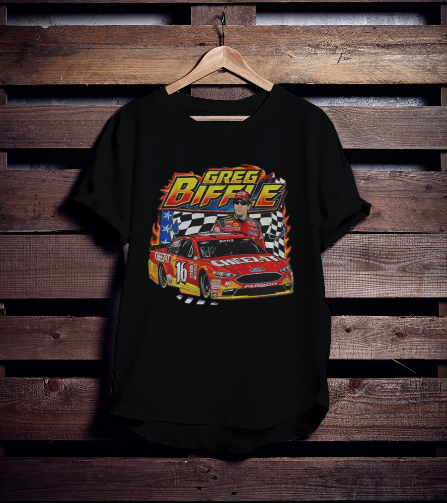 Greg Biffle 90s Nascar Race Car Cheez-It Ford Fusion Checkered Flag T-Shirt