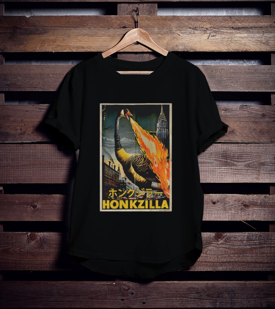 Honkzilla Goose Retro Japanese Movie Fire-Breathing City Attack T-Shirt