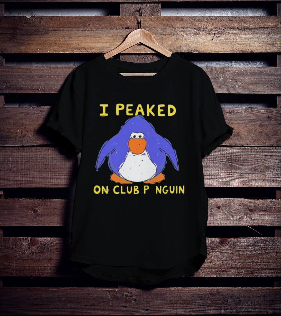 I Peaked On Club Penguin Retro Nostalgia Memorable Penguin Character T-Shirt