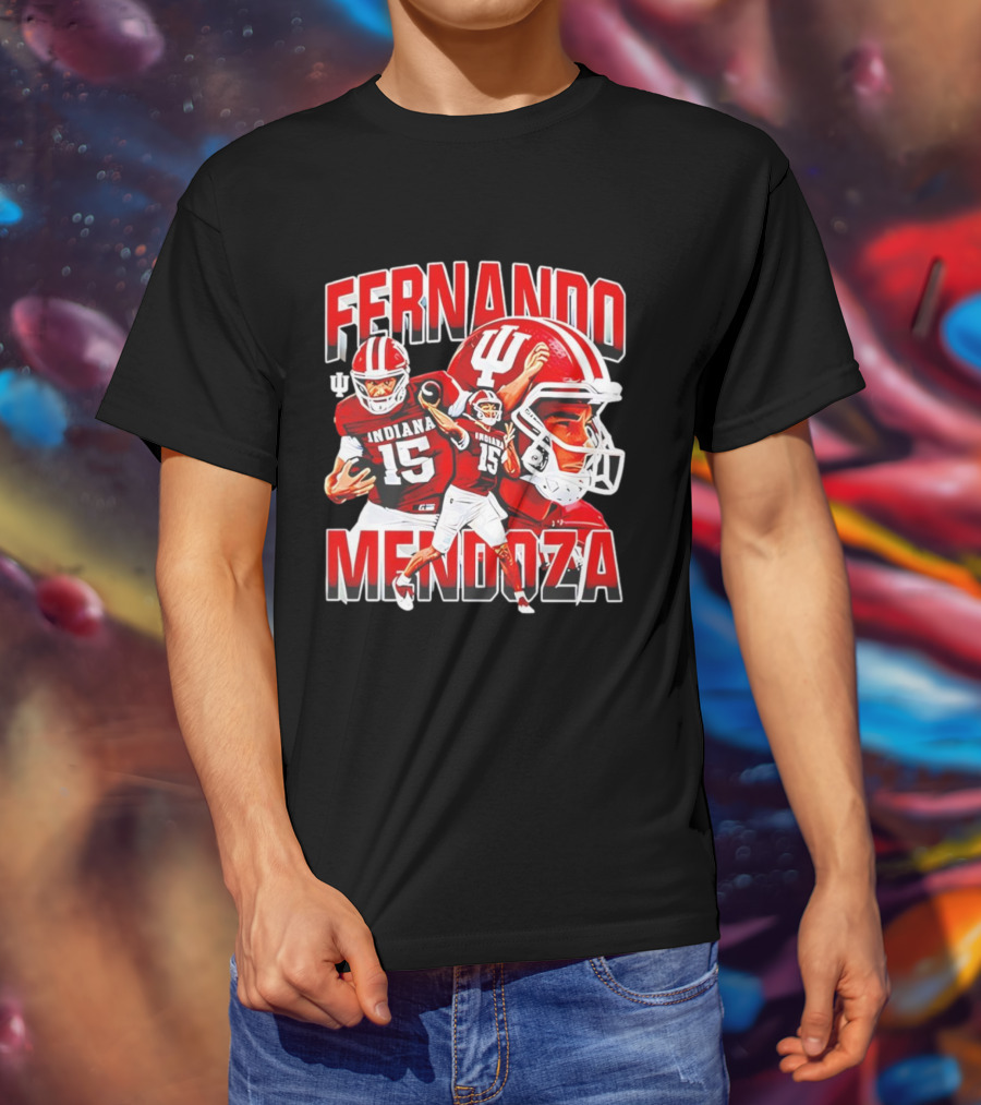 Indiana Football Fernando Mendoza Collage NCAA Player Number 15 T-Shirt