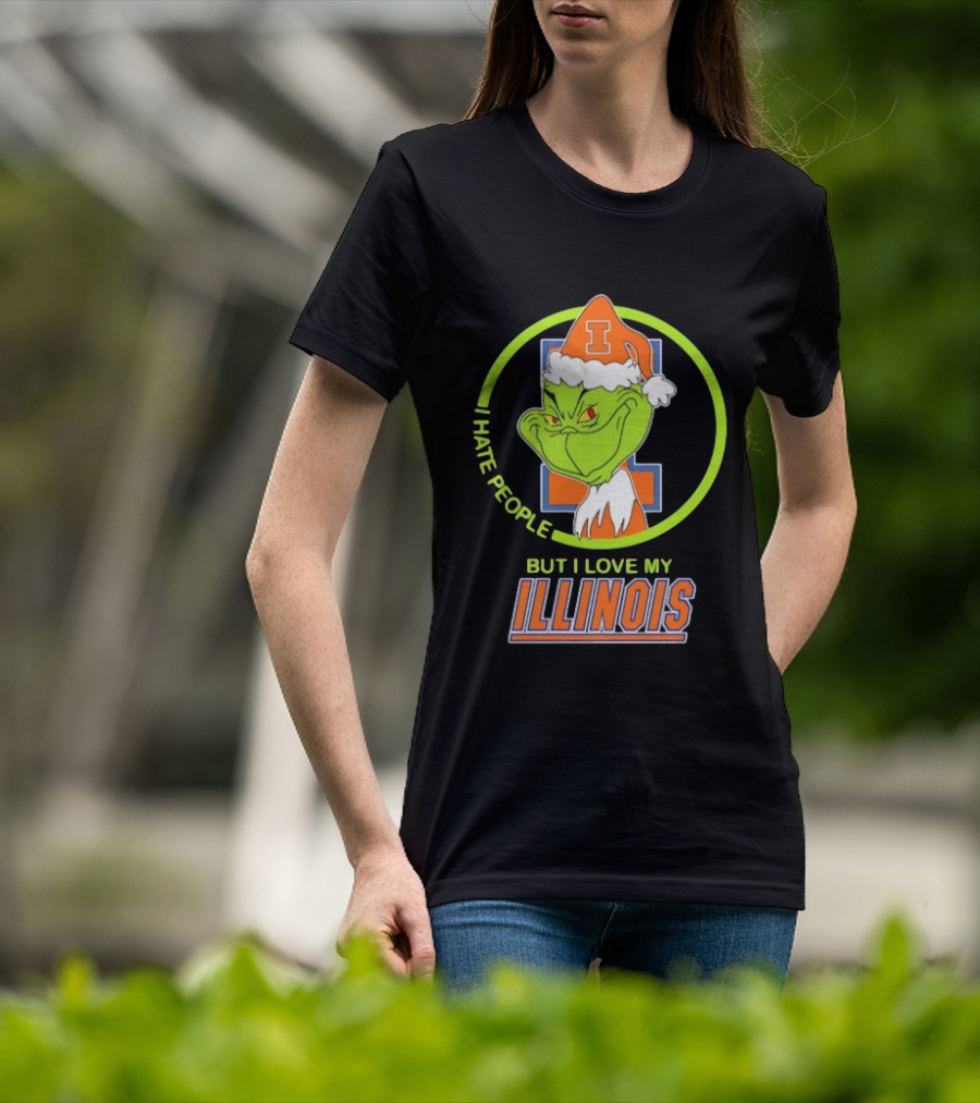 Grinch I Hate People But I Love My Illinois Fighting Illini T-Shirt