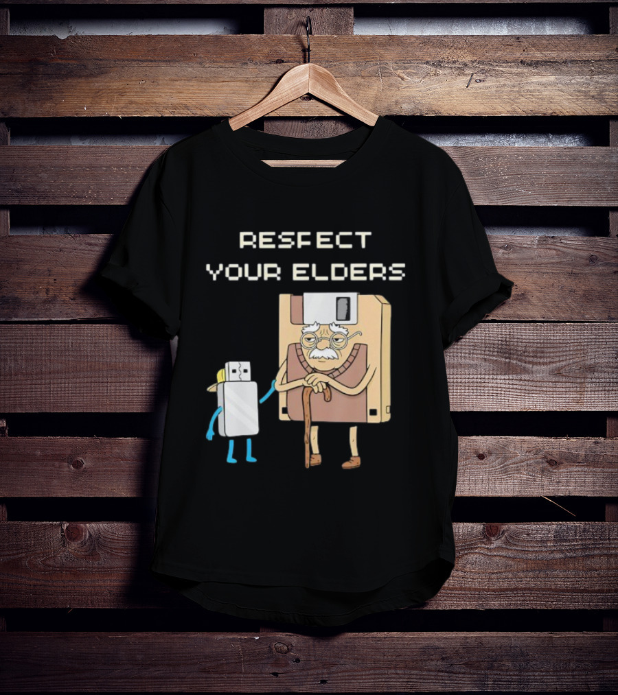 Respect Your Elders Floppy Disk USB Stick Funny Retro Technology Humor T-Shirt
