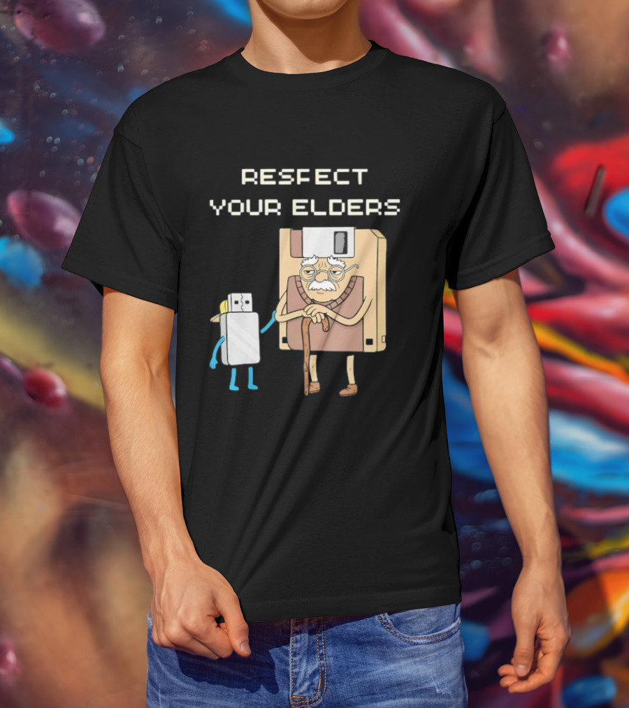 Respect Your Elders Floppy Disk USB Stick Funny Retro Technology Humor T-Shirt