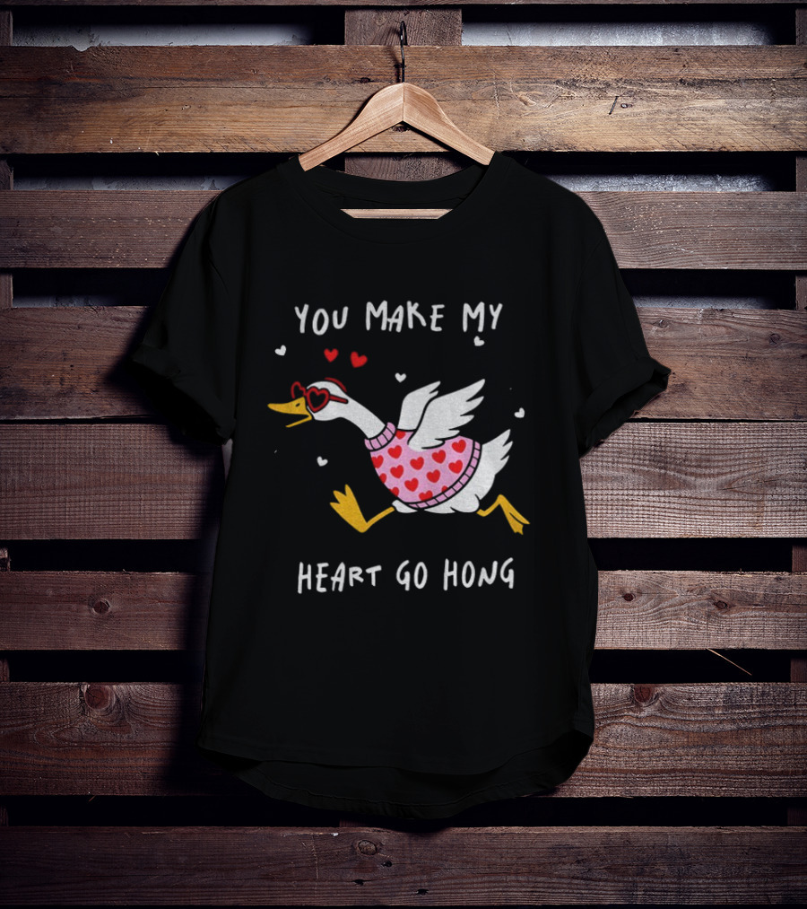 Valentine's Day Heart Go Hong Goose With Sunglasses And Hearts T-Shirt
